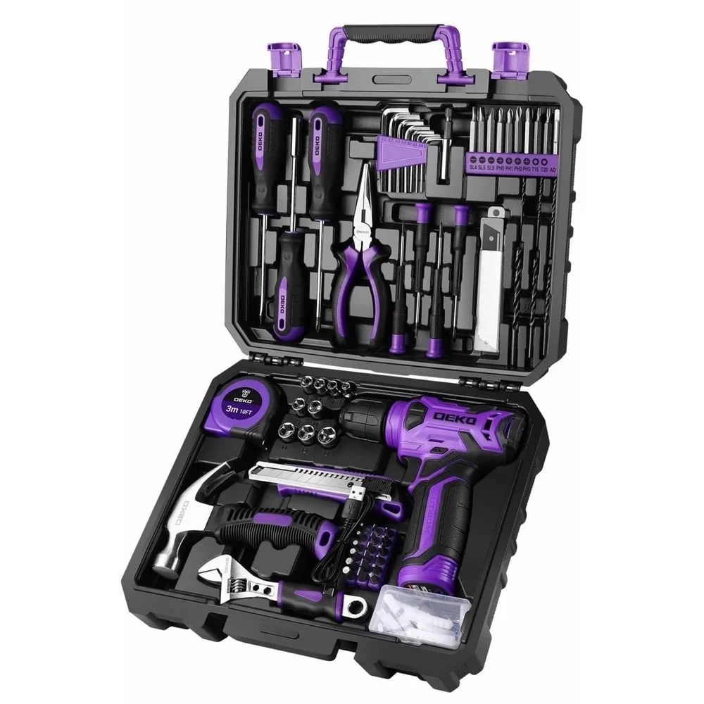 8V Cordless Drill Set: 126 Piece Tool Kit with Drill, Home Tool Set for Women